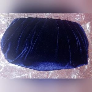 Blue Velvet Pleated Handbag Cosmetics Case Purse Bag Lancome